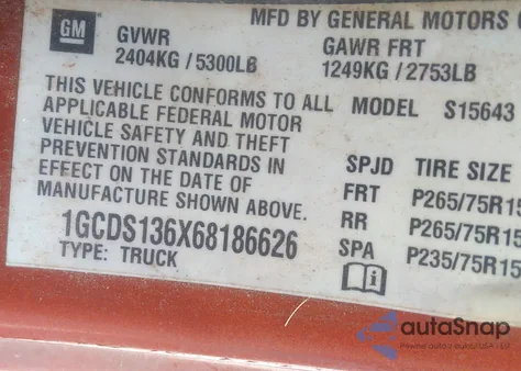 2006 Chevrolet Colorado Lt from USA, damaged, VIN 1GCDS136X68186626